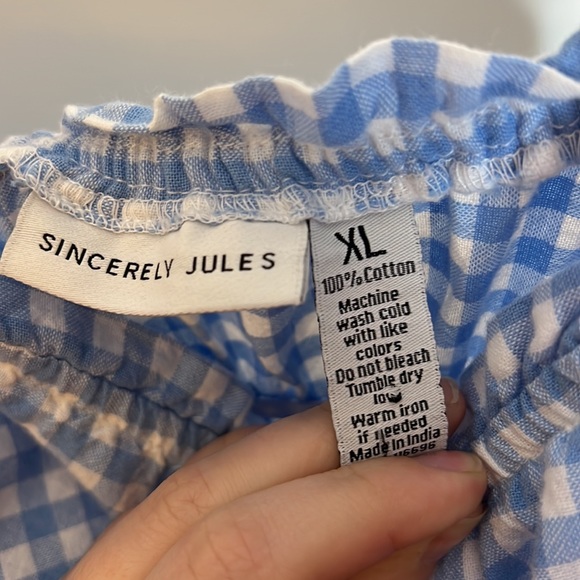 Gingham Jumpsuit Romper Pant Suit Blue and White Size XL 100% Cotton - Picture 6 of 11